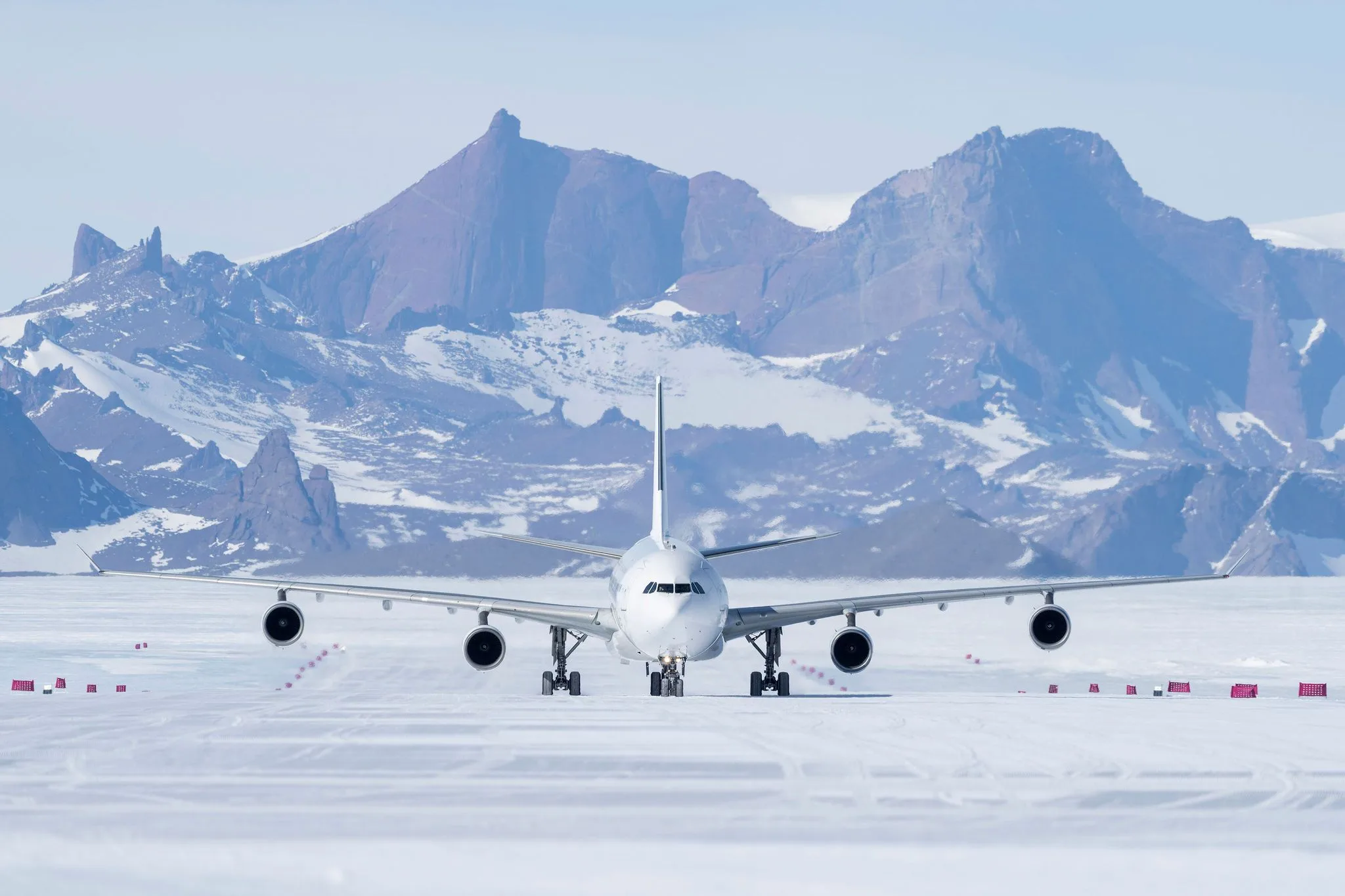A jet on the Wolf's Fang blue ice runway
