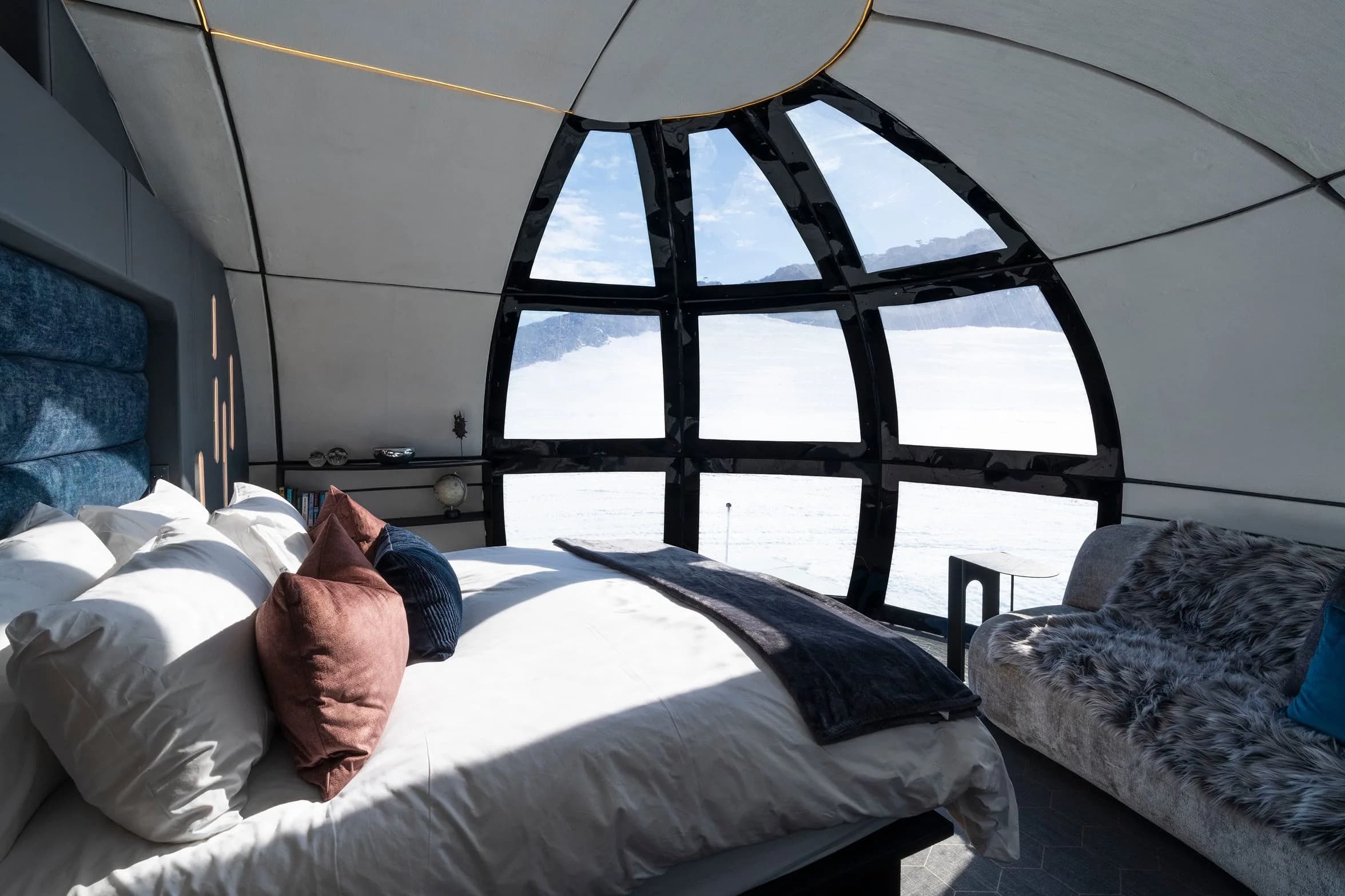 An Antarctic camp beneath the mountains